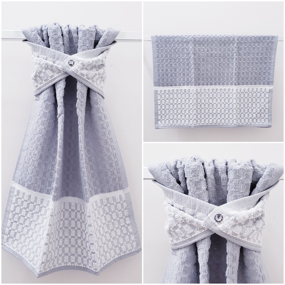 💟NEW!⬜️ #9040-A ■Silver Block design Hang'N'Snap HAND Towel GRAY SNAP